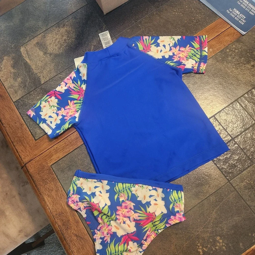 Tommy Bahama Girls Swim 4T 2-Piece Short Sleeve Top Rash Guard upf 50 NWT